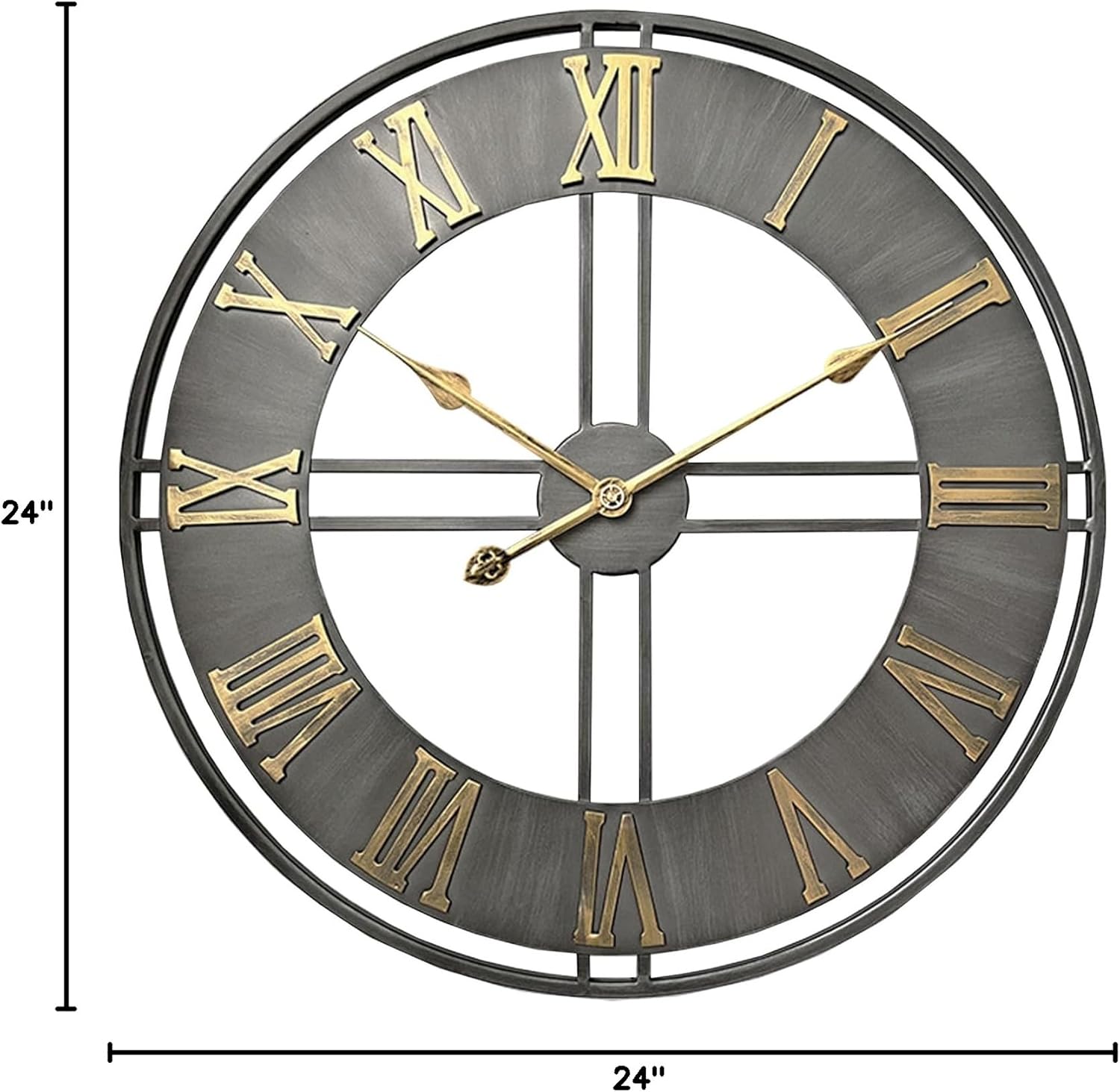 Large Wall Clock,24 Metal Decorative Round Wall Clocks,Quality Quartz Movement Silent Retro Roman Numerals Clock for Living Room Bedroom Kitchen Decor